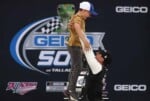 TALLADEGA, ALABAMA - APRIL 23: Kyle Busch, driver of the #8 McLaren Custom Grills Chevrolet, celebrates with his son Brexton in victory lane after winning the NASCAR Cup Series GEICO 500 at Talladega Superspeedway on April 23, 2023 in Talladega, Alabama.