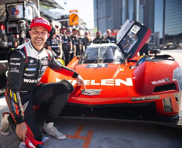 Earl Bamber after winning the pole for the Chevrolet Detroit Sports Car Classic, 5/29/2026 (Photo: Cadillac Racing)