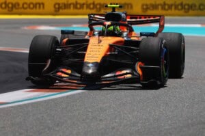 MIAMI, FLORIDA - MAY 01: Lando Norris of Great Britain driving the (1) McLaren MCL40 Mercedes on track during practice ahead of the F1 Grand Prix of Miami at Miami International Autodrome on May 01, 2026 in Miami, Florida.