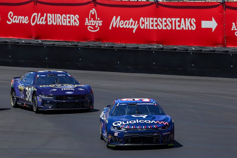 2026 Cup San Diego racing II - Kevin Magnussen, No. 91 Trackhouse Racing Chevrolet, and Zane Smith, No. 38 Front Row Motorsports Ford (Credit: David Rosenblum/NKP)