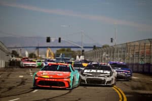 2026 Cup San Diego racing IX - Denny Hamlin, No. 11 Joe Gibbs Racing Toyota, and Austin Dillon, No. 3 Richard Childress Racing Chevrolet (Credit: Nigel Kinrade/NKP)