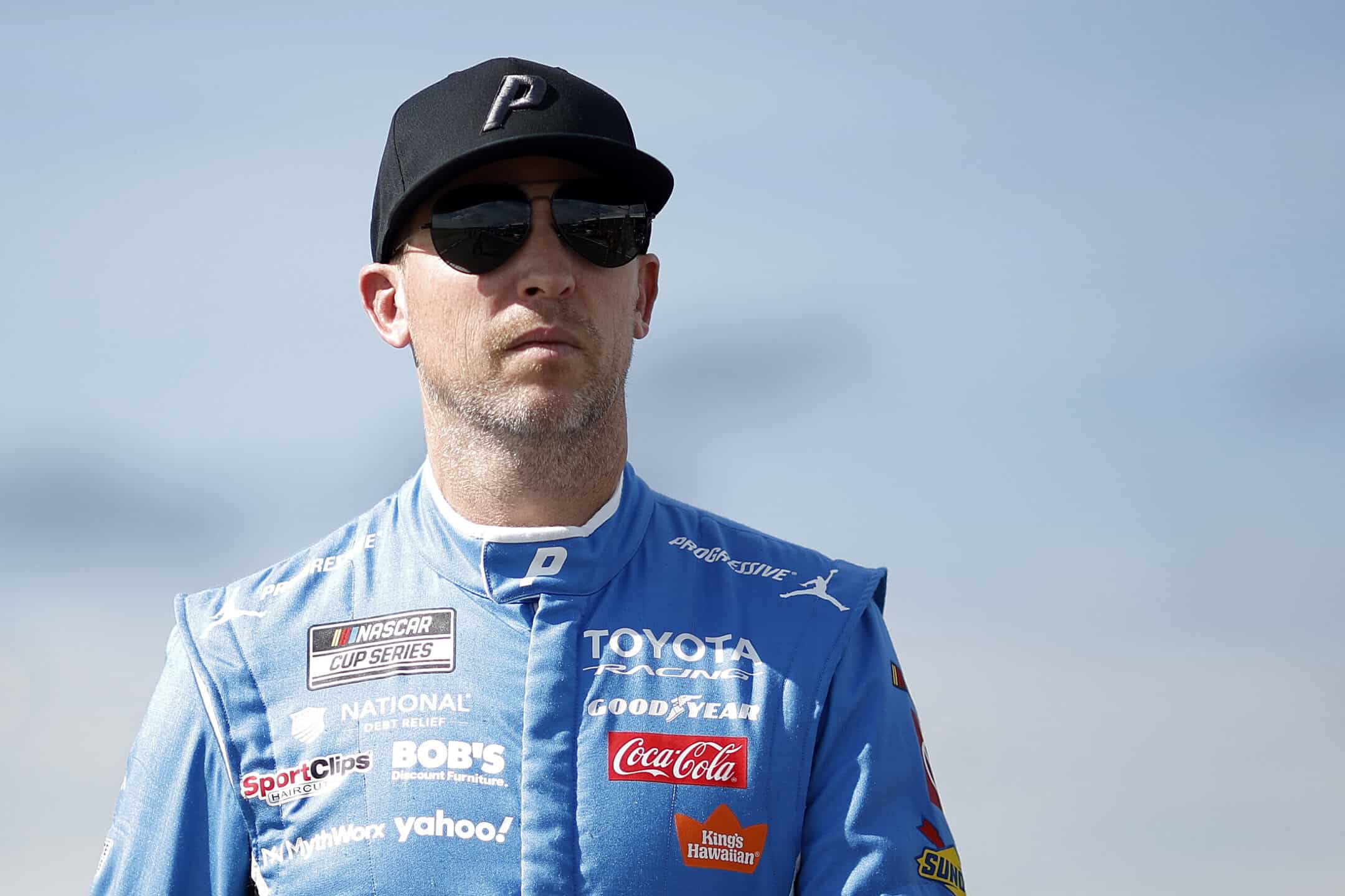 Denny Hamlin, driver of the #11 Progressive Insurance Toyota, looks on during practice for the NASCAR Cup Series Cracker Barrel 400 at Nashville Superspeedway on May 30, 2026 in Lebanon, Tennessee. (Photo by Sean Gardner/Getty Images)
