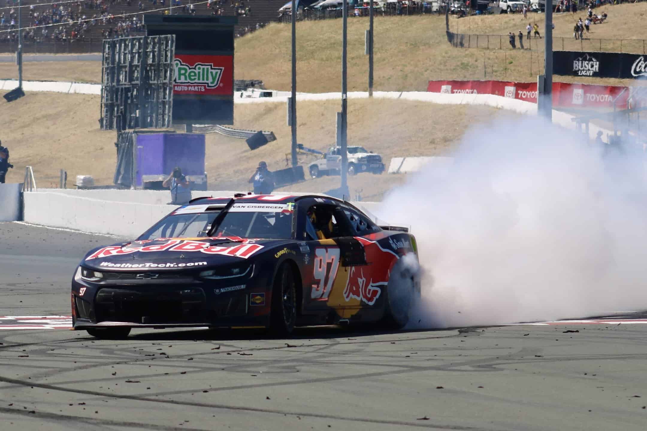 NASCAR Cup Series Sonoma Raceway: Shane van Gisbergen does a burnout