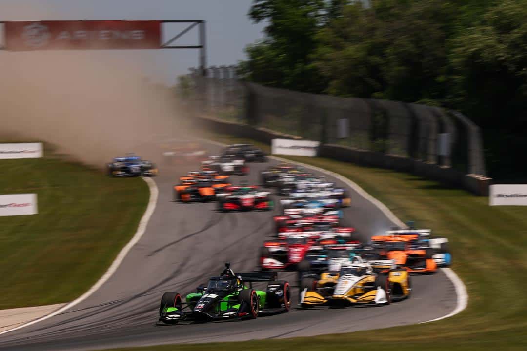 The NTT IndyCar Series field takes the start of the Xpel Grand Prix at Road America.
