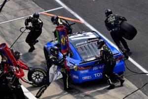 NASCAR Cup Series Indianapolis #67: Corey Heim, 23XI Open, Field & Stream Toyota Camry pit stop