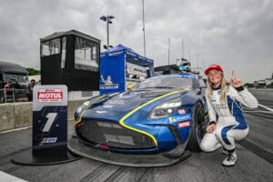 Hannah Grisham after winning the pole for the Road America 120, 7/31/2026 (Photo: Courtesy of IMSA)