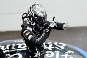 Corey Heim, driver of the #67 Field & Stream Toyota, celebrates after winning the NASCAR Cup Series Brickyard 400 at Indianapolis Motor Speedway on July 26, 2026 in Indianapolis, Indiana. (Photo by Logan Riely/Getty Images)