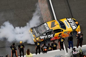#1: Carson Kvapil, JR Motorsports, Wilde Protein Crackers Chevrolet Camaro celebrates his win, Indianapolis