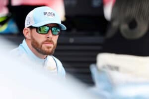 NORTH WILKESBORO, NORTH CAROLINA - JULY 18: Ross Chastain, driver of the #1 Busch Light Chevrolet, looks on during practice for the NASCAR Cup Series Window World 450 at North Wilkesboro Speedway on July 18, 2026 in North Wilkesboro, North Carolina.