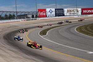 The NTT IndyCar Series field during the Music City Grand Prix at Nashville Superspeedway.