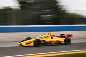 NTT IndyCar Series driver Alex Palou drives for Chip Ganassi Racing at The Milwaukee Mile in 2026.