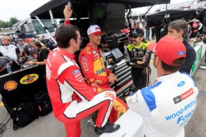 #22: Joey Logano, Team Penske, Shell Pennzoil Ford Mustang, #2: Austin Cindric, Team Penske, Snap on Ford Mustang, #12: Ryan Blaney, Team Penske, MenardsDutch Boy Ford Mustang, #21: Josh Berry, Wood Brothers Racing, Motorcraft / Quick Lane Ford Mustang