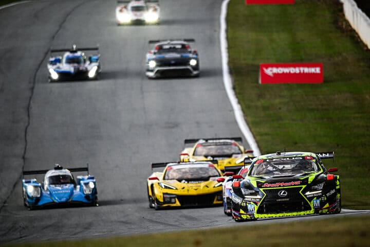 Kyle Kirkwood leads a pack of cars into turn 6 at Michelin Raceway Road Atlanta during the Motul Petit Le Mans, 10/11/2025 (Photo: Courtesy of IMSA)