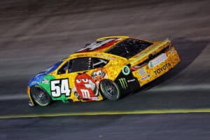 #54: Ty Gibbs, Joe Gibbs Racing, M&M's Kyle Busch Tribute Toyota Camry NASCAR Cup Series Bristol