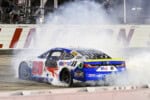 2026 Cup Darlington II Christopher Bell, No. 20 Joe Gibbs Racing Toyota, burnout (Credit: Nickolas Wolf/NKP)