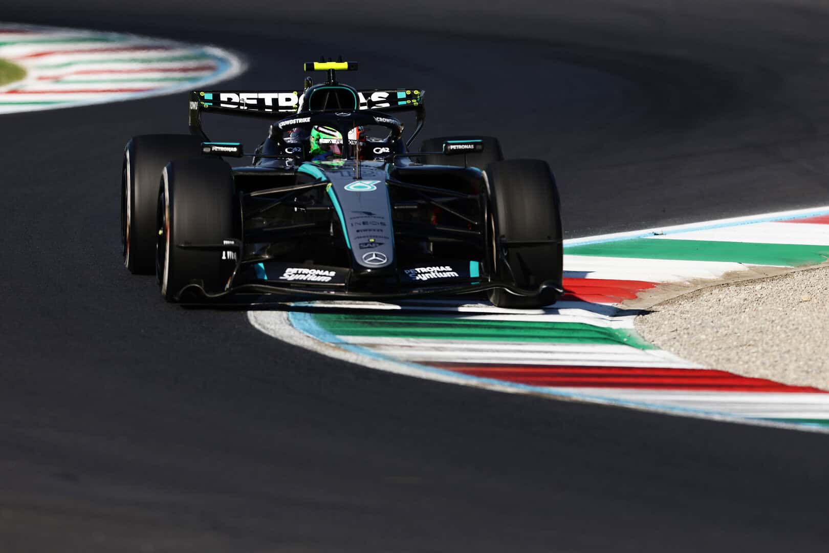 Kimi Antonelli drives for the Mercedes AMG Petronas F1 team during the 2026 Italian Grand Prix at Monza.