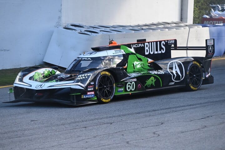 Colin Braun goes under the FOX Factory bridge during WeatherTech Practice No. 2 at Michelin Raceway Road Atlanta, 10/1/2026 (Photo: Phil Allaway)