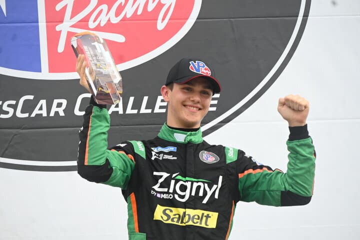 Jules Caranta with his trophy after winning IMSA VP Racing SportsCar Challenge Race No. 2 at Michelin Raceway Road Atlanta, 10/2/2026 (Photo: Phil Allaway)